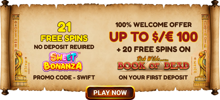 21 Free Spins No Deposit Required + 100% Welcome Offer Up To $/€100 + 20 Free Spins on Book of Dead