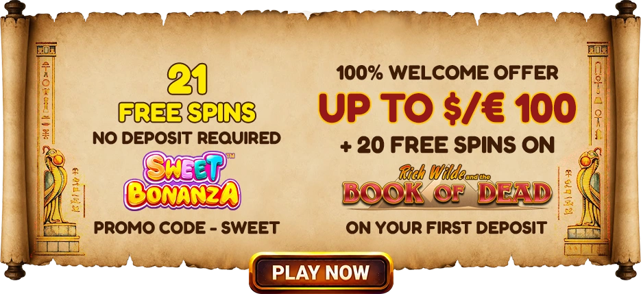 21 Free Spins No Deposit Required + 100% Welcome Offer Up To $/€100 + 20 Free Spins on Book of Dead